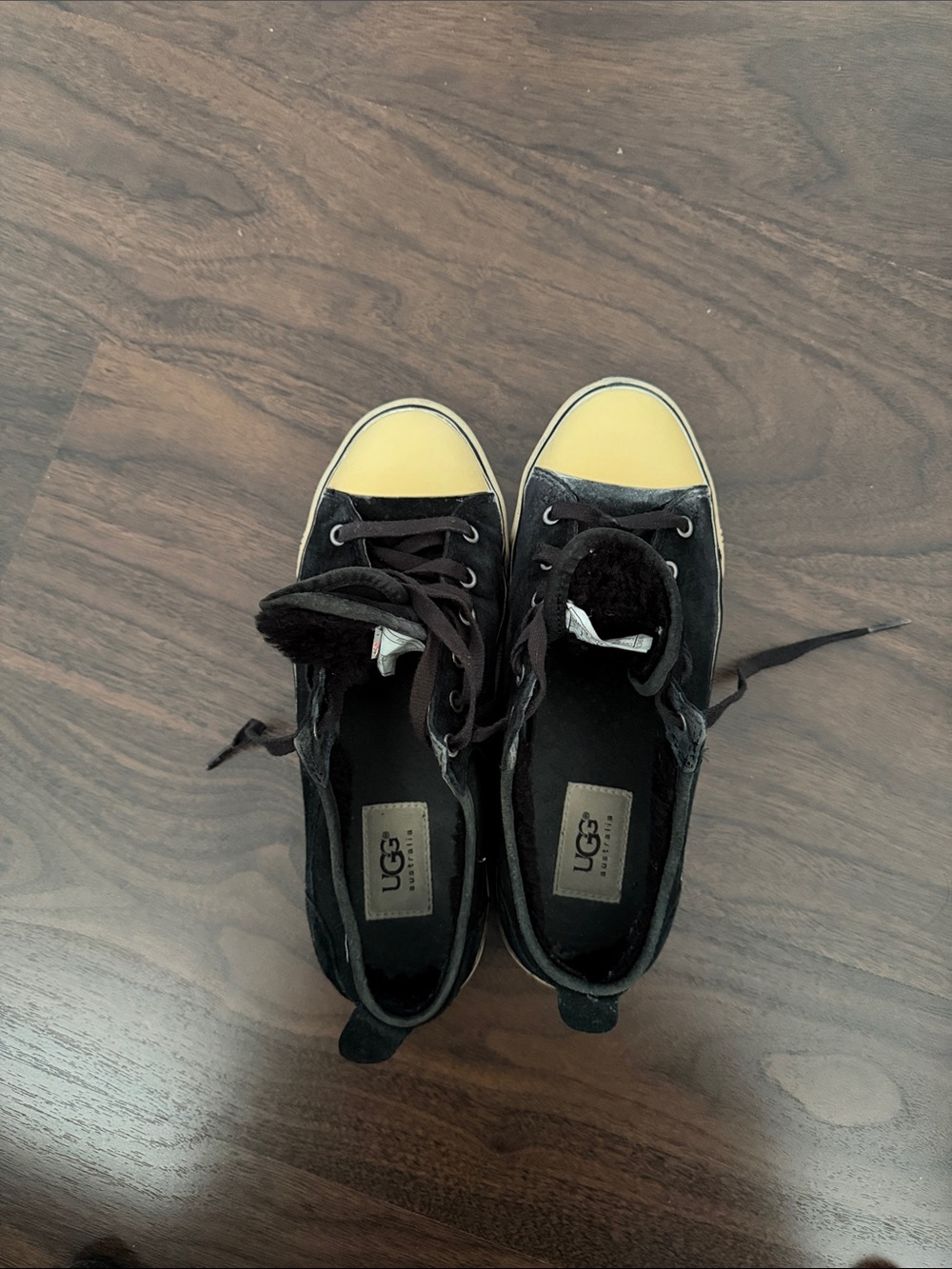 UGG Black Suede Low-Top Sneakers with Yellow Toe Caps